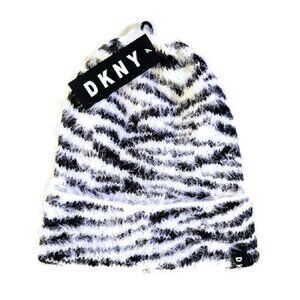 DKNY Fuzzy Animal Print Beanie White/Black (444)